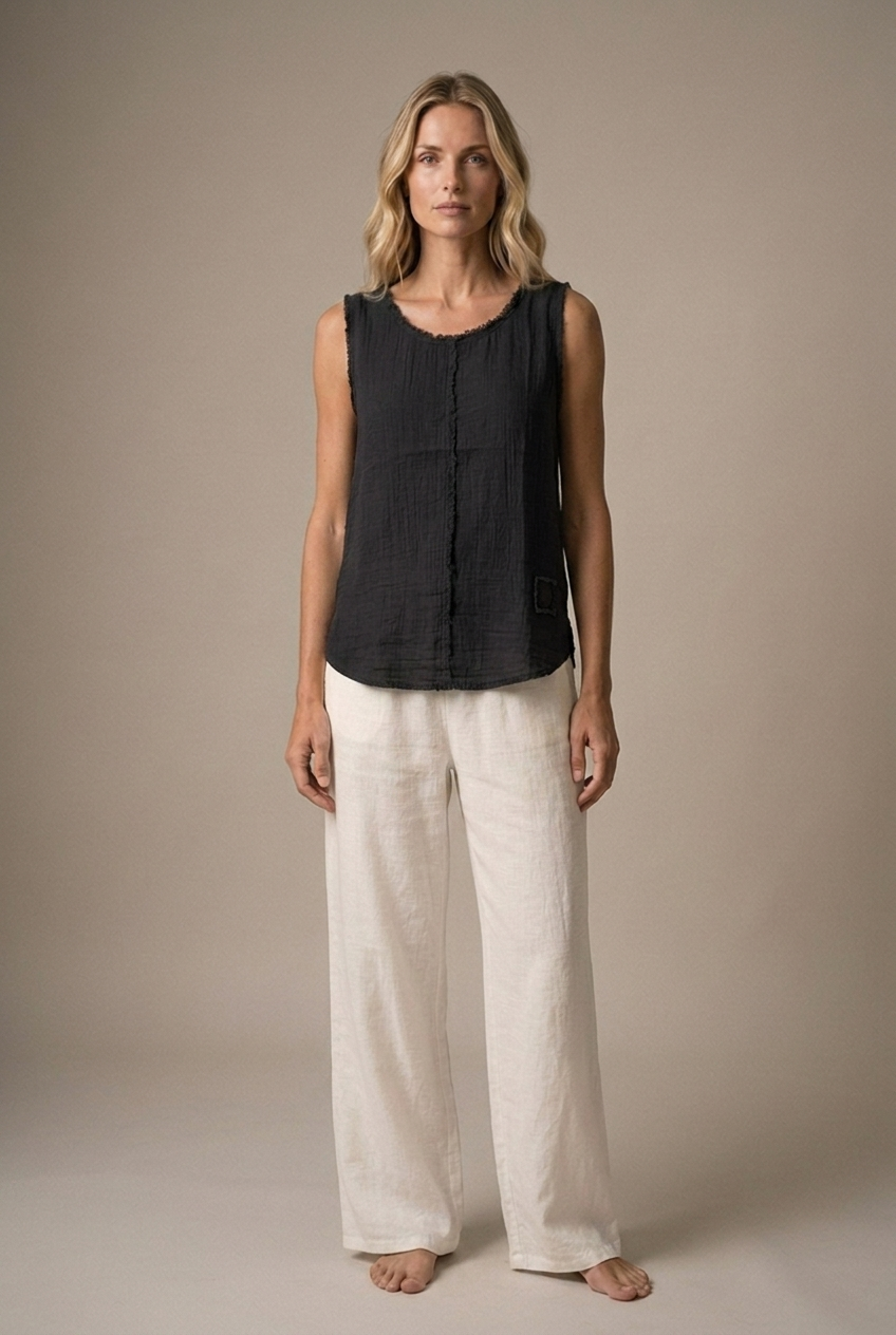 LA VELINO — Sleeveless Linen Top — Black — front
