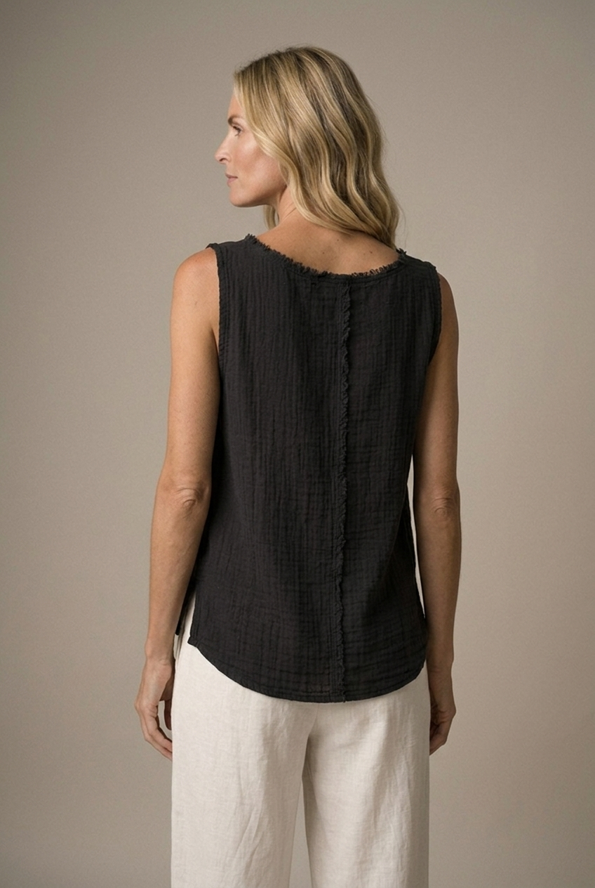 LA VELINO — Sleeveless Linen Top — Black — back