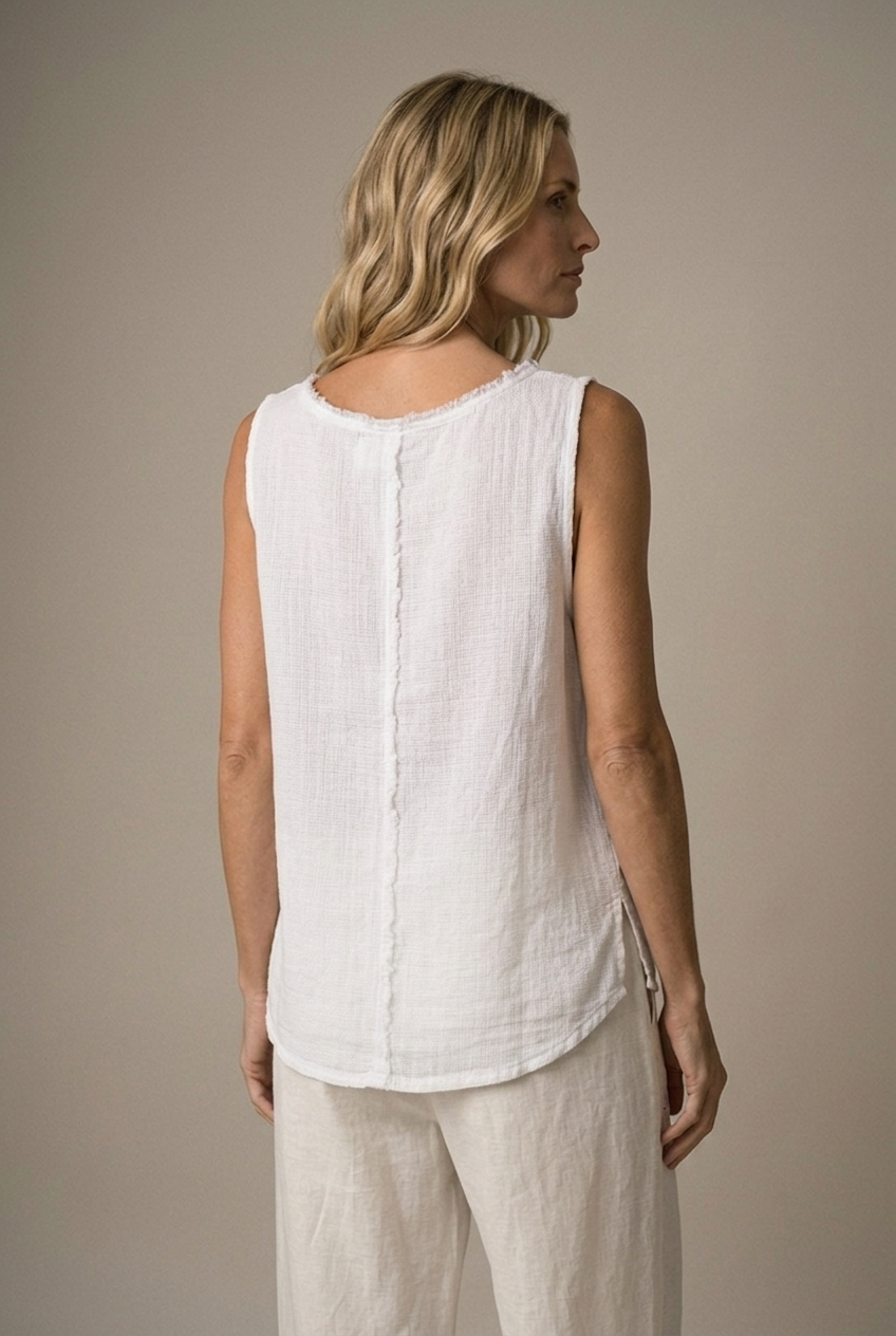 KATIA — V-Neck Linen Top — back