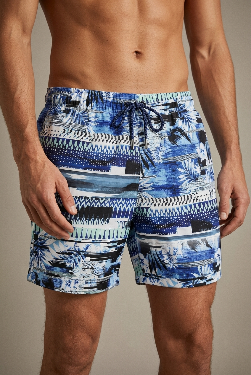 ANU — Swim Shorts, Blue Collage — crop