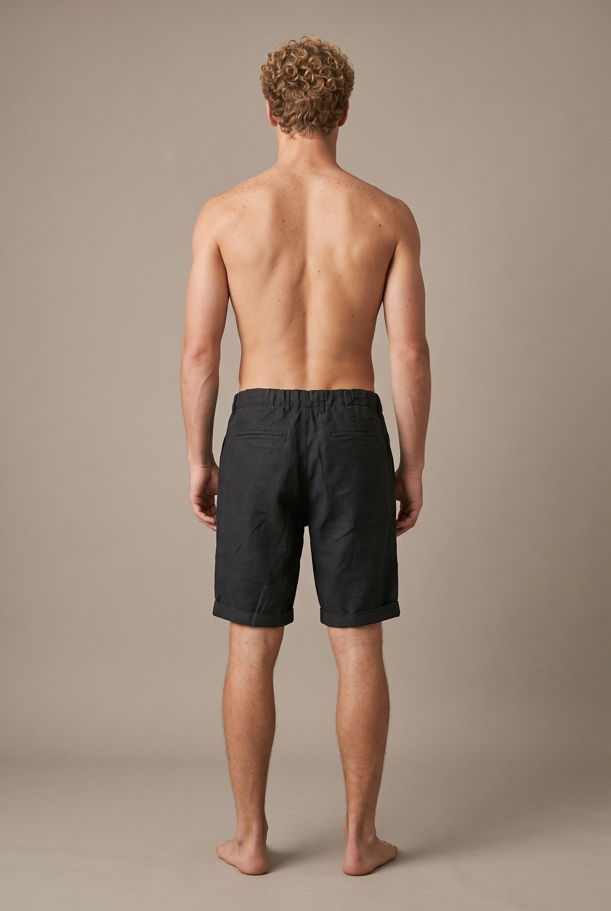 AN-SPANBER — Linen Bermuda Shorts — Black — back