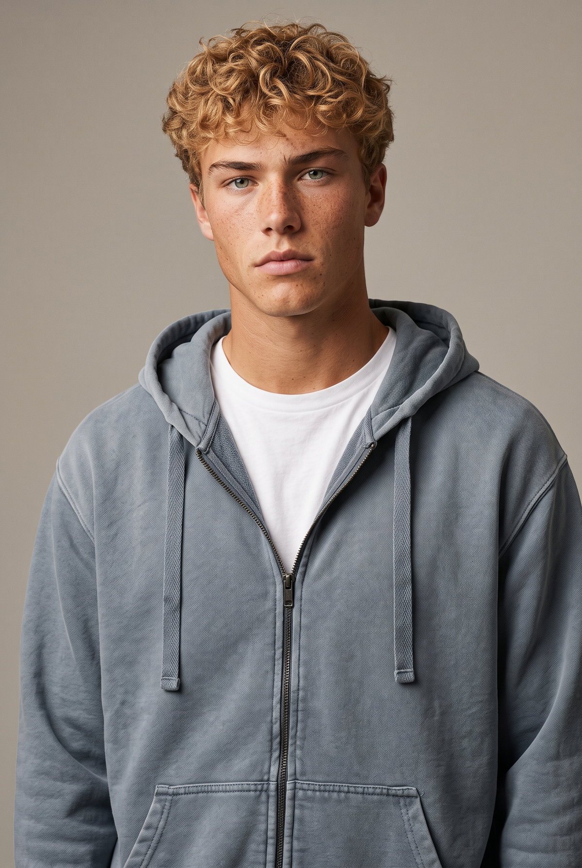 Amorgos Zip Hoodie — Stone Grey — portrait