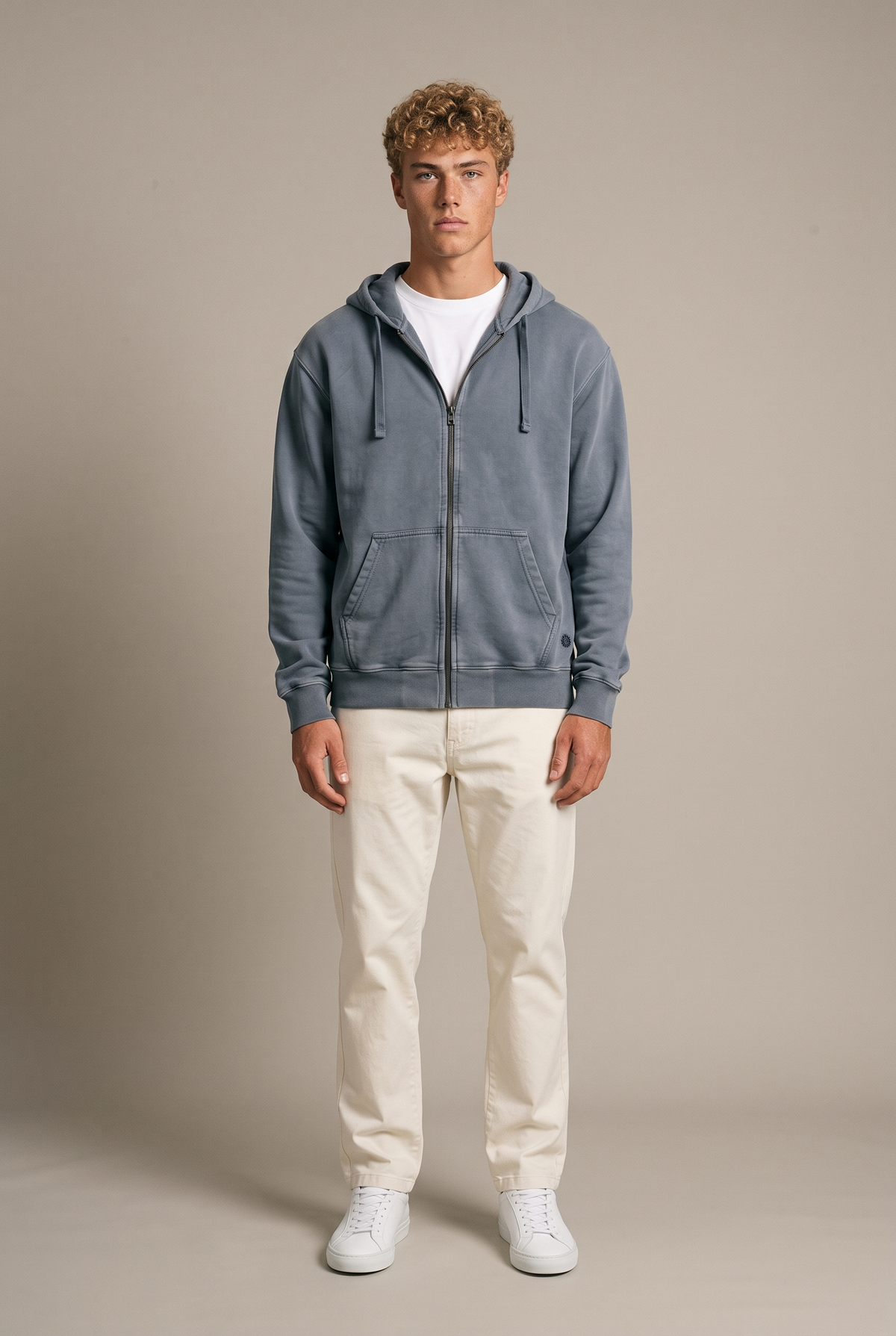 Amorgos Zip Hoodie — Stone Grey — front