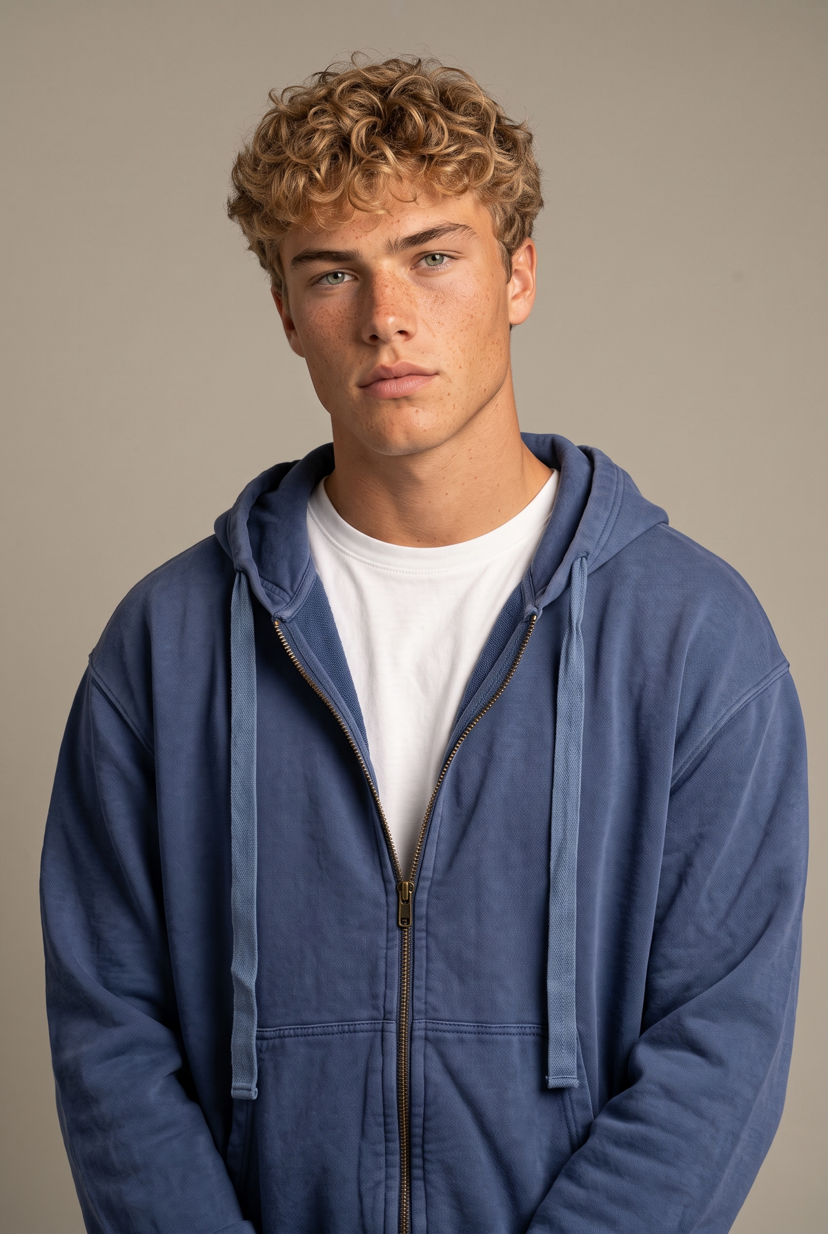 Amorgos Zip Hoodie — Stone Blue — portrait