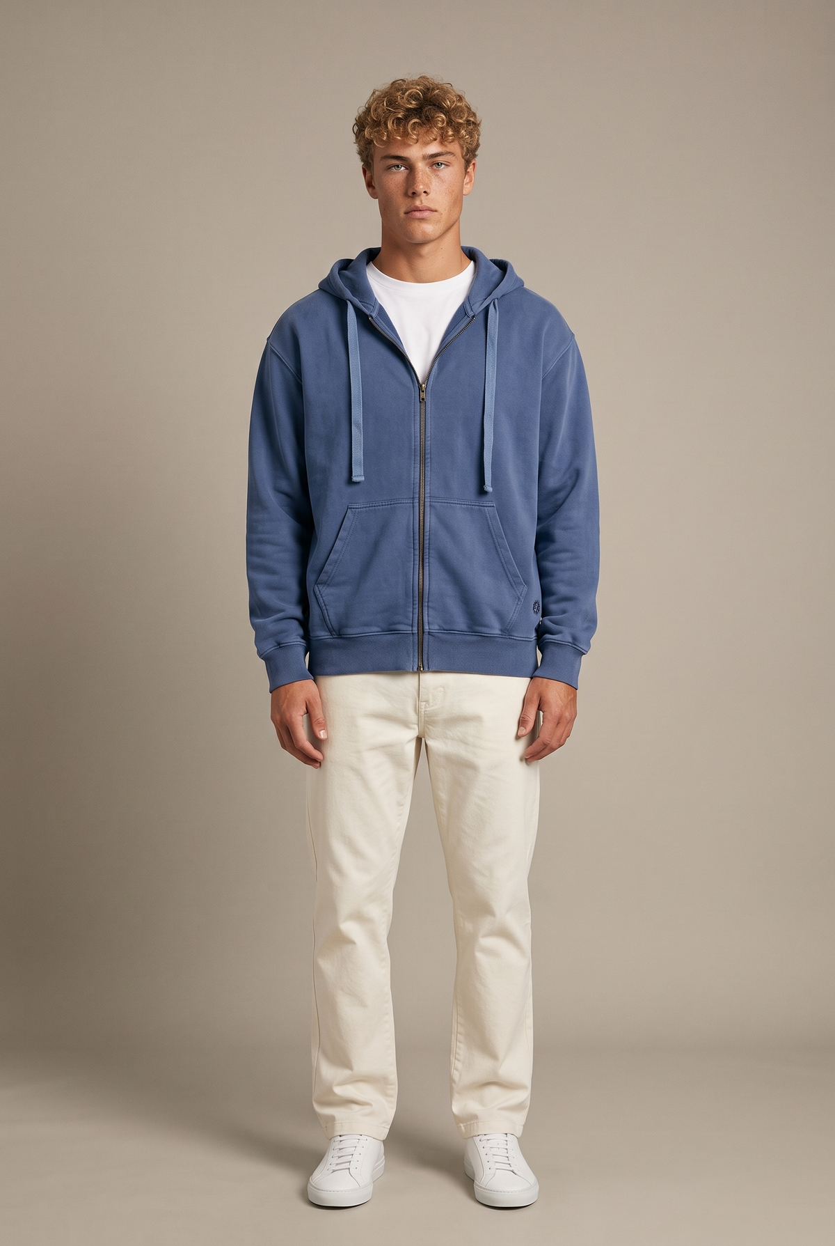 Amorgos Zip Hoodie — Stone Blue — front