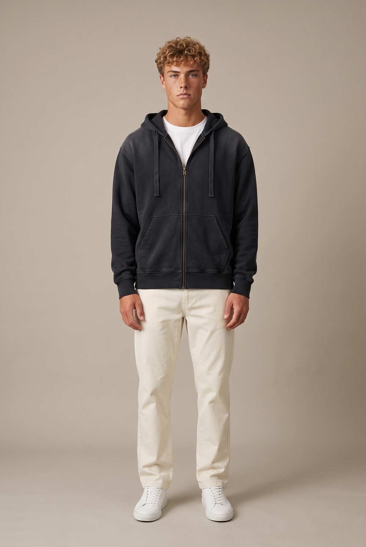 Amorgos Zip Hoodie — Stone Black — front