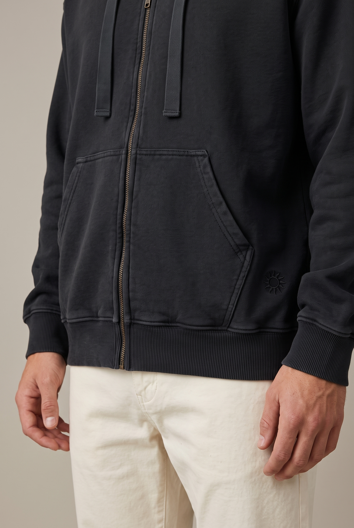 Amorgos Zip Hoodie — Stone Black — detail