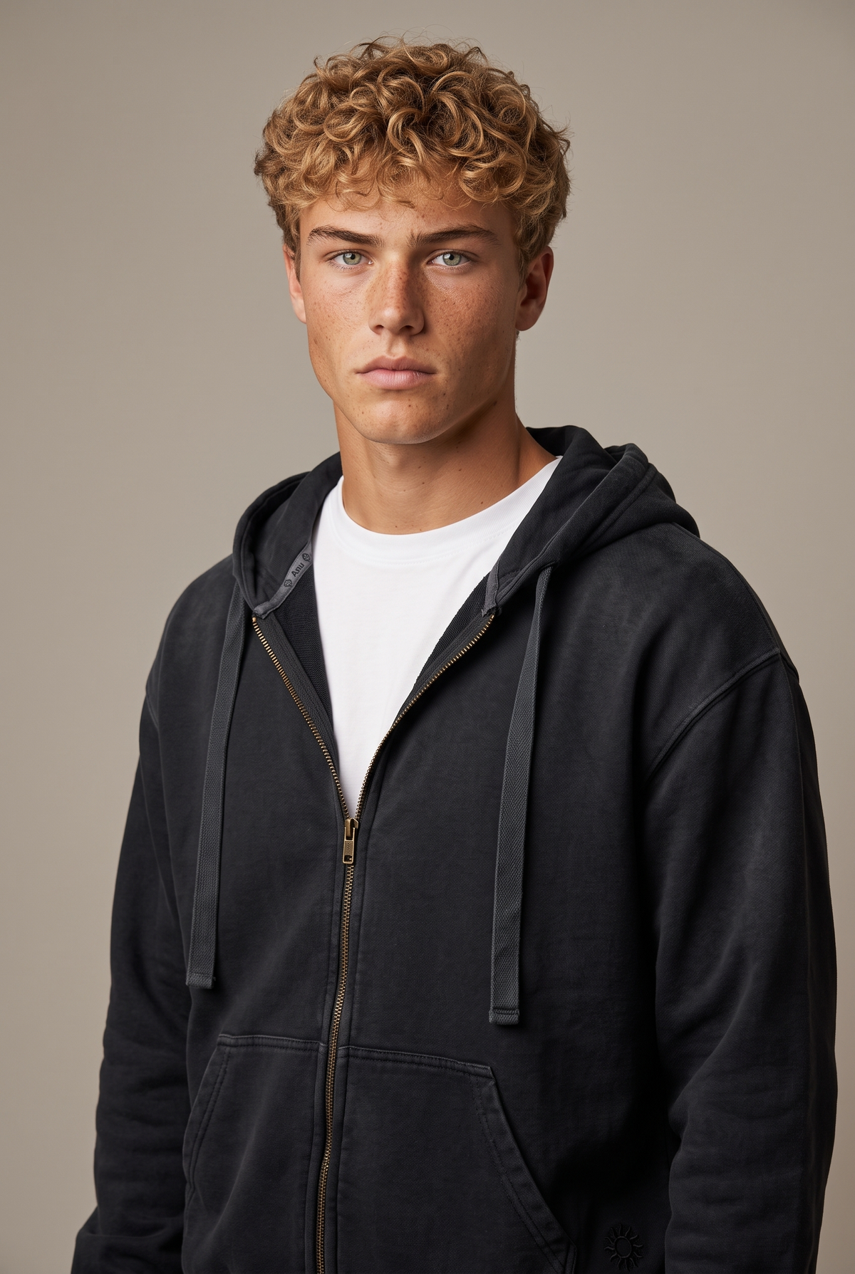 Amorgos Zip Hoodie — Stone Black — portrait