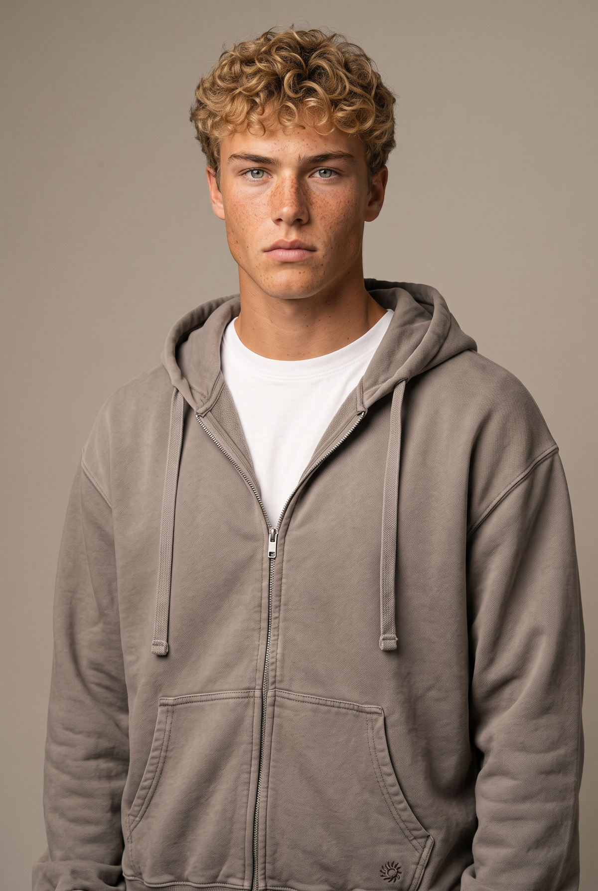 Amorgos Zip Hoodie — Stone Brown — portrait