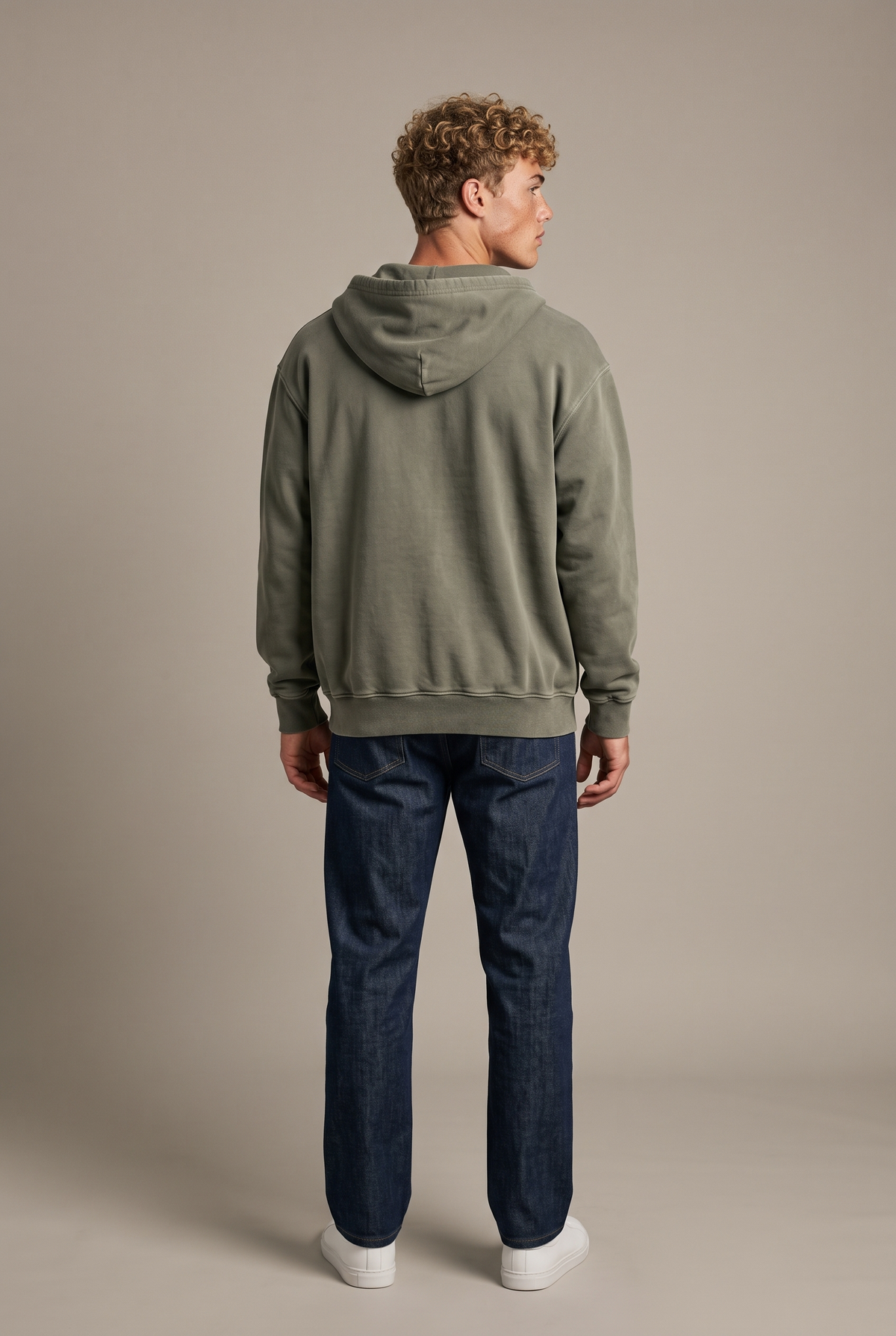 Amorgos Zip Hoodie — Stone Khaki — back