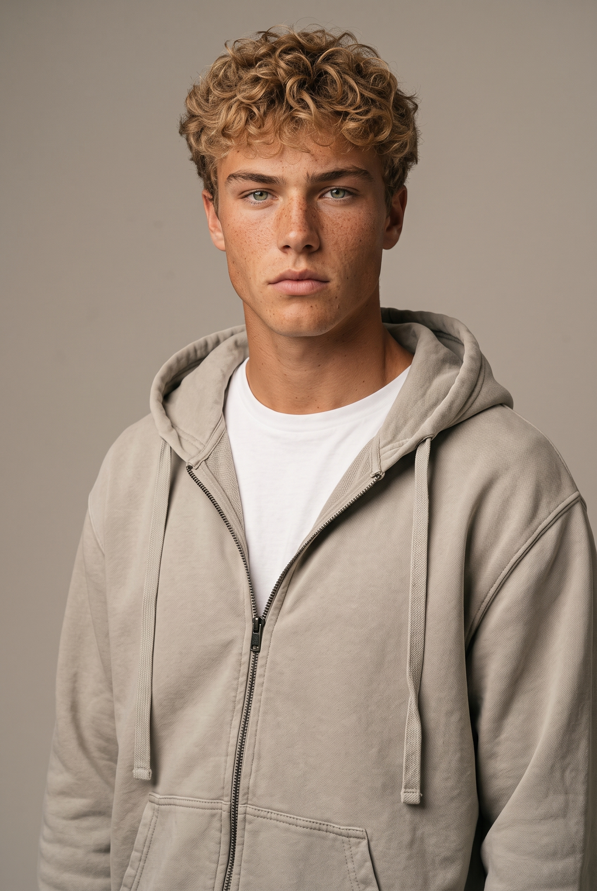 Amorgos Zip Hoodie — Stone Beige — portrait
