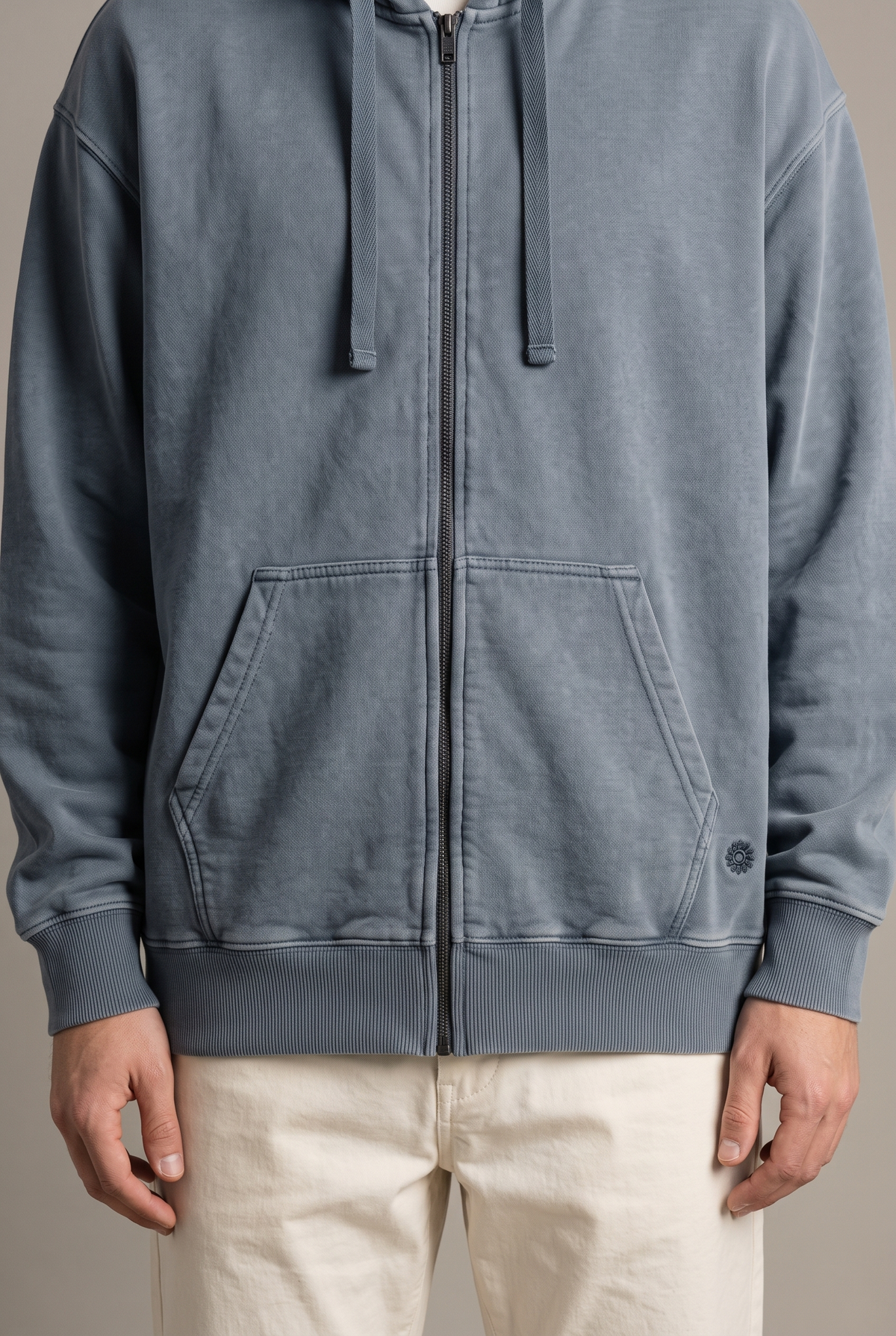 Amorgos Zip Hoodie — Stone Grey — detail