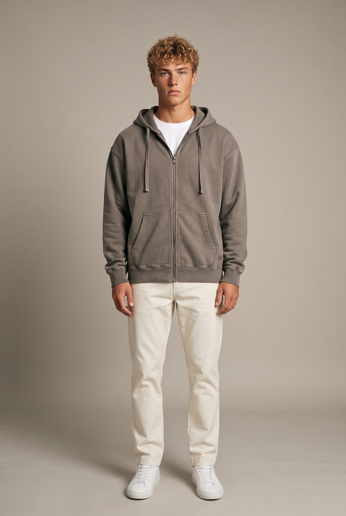 Amorgos Zip Hoodie — Stone Brown — front