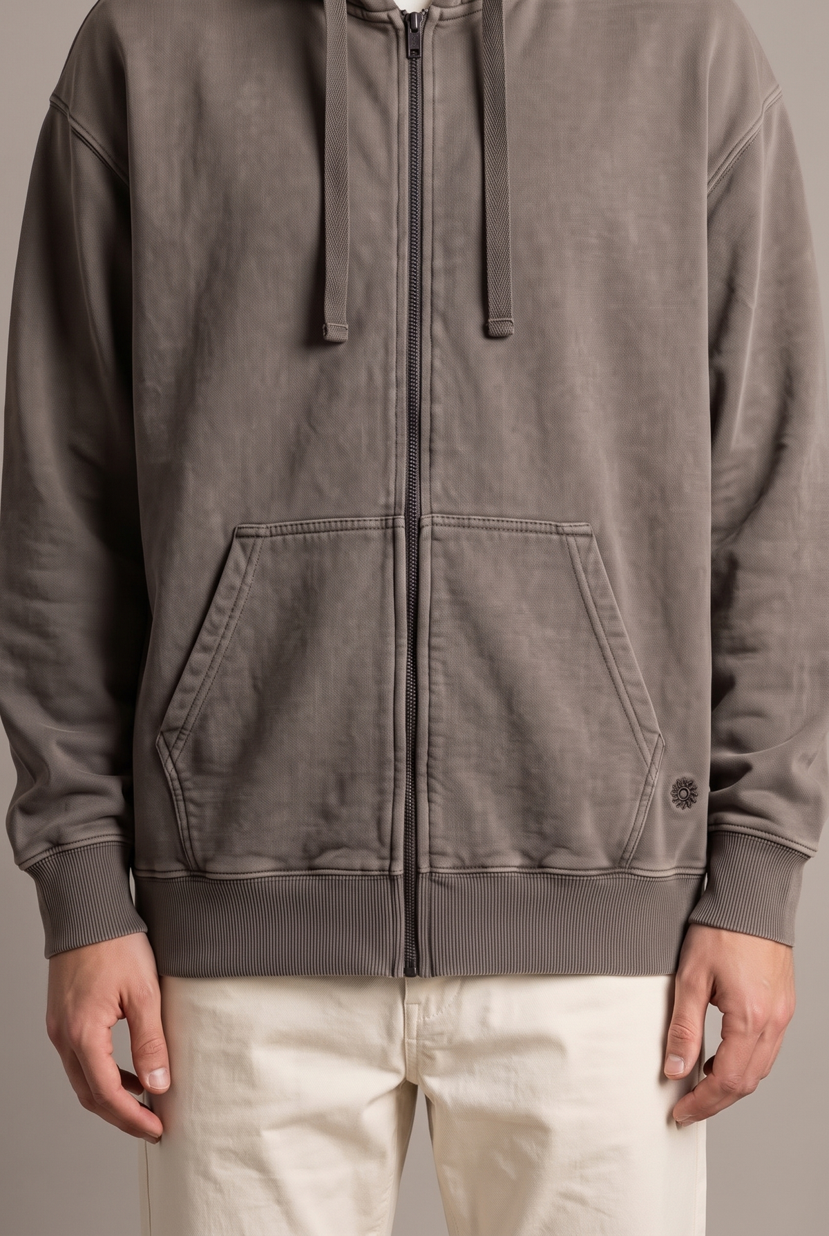 Amorgos Zip Hoodie — Stone Brown — detail