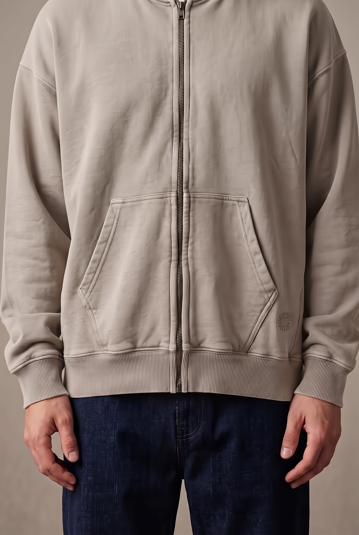 Amorgos Zip Hoodie — Stone Beige — detail
