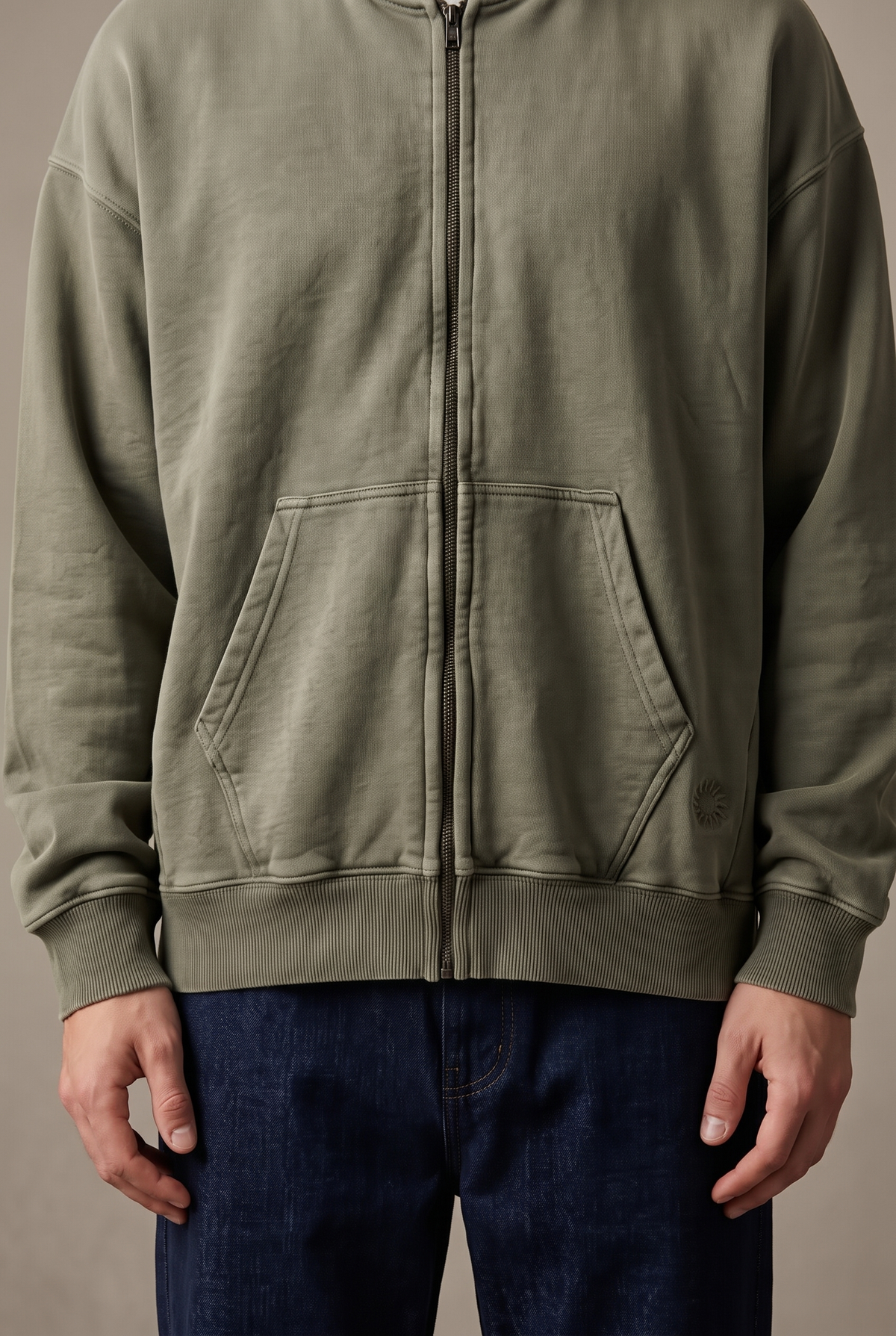 Amorgos Zip Hoodie — Stone Khaki — detail