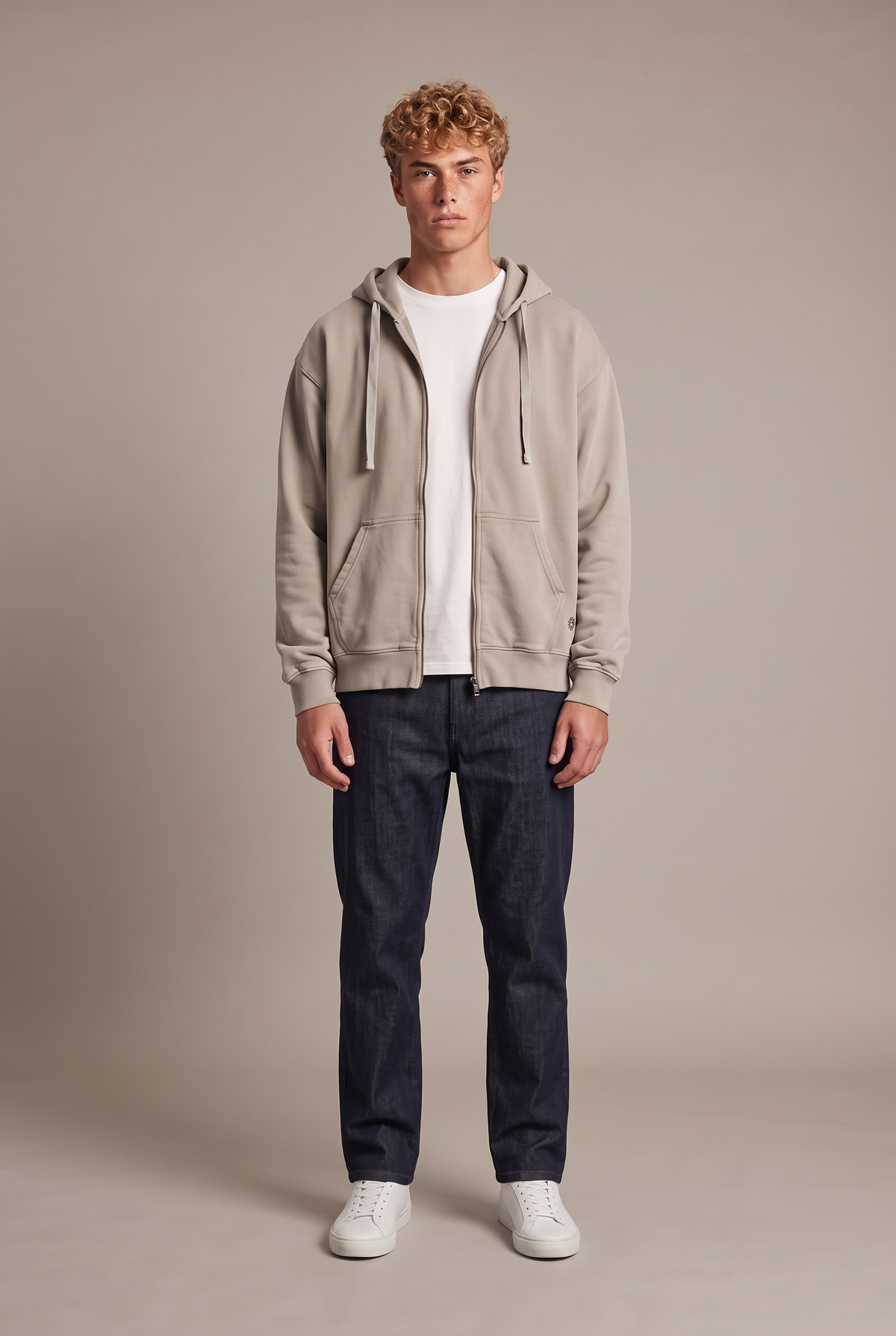 Amorgos Zip Hoodie — Stone Beige — front