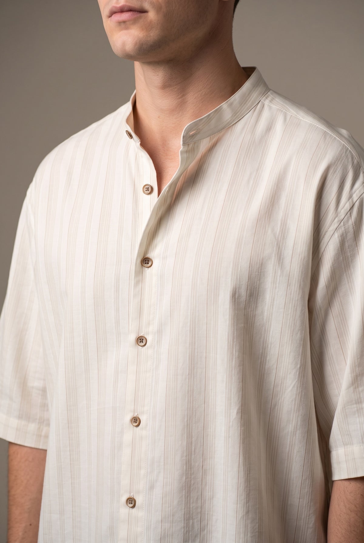White Mandarin Collar Shirt