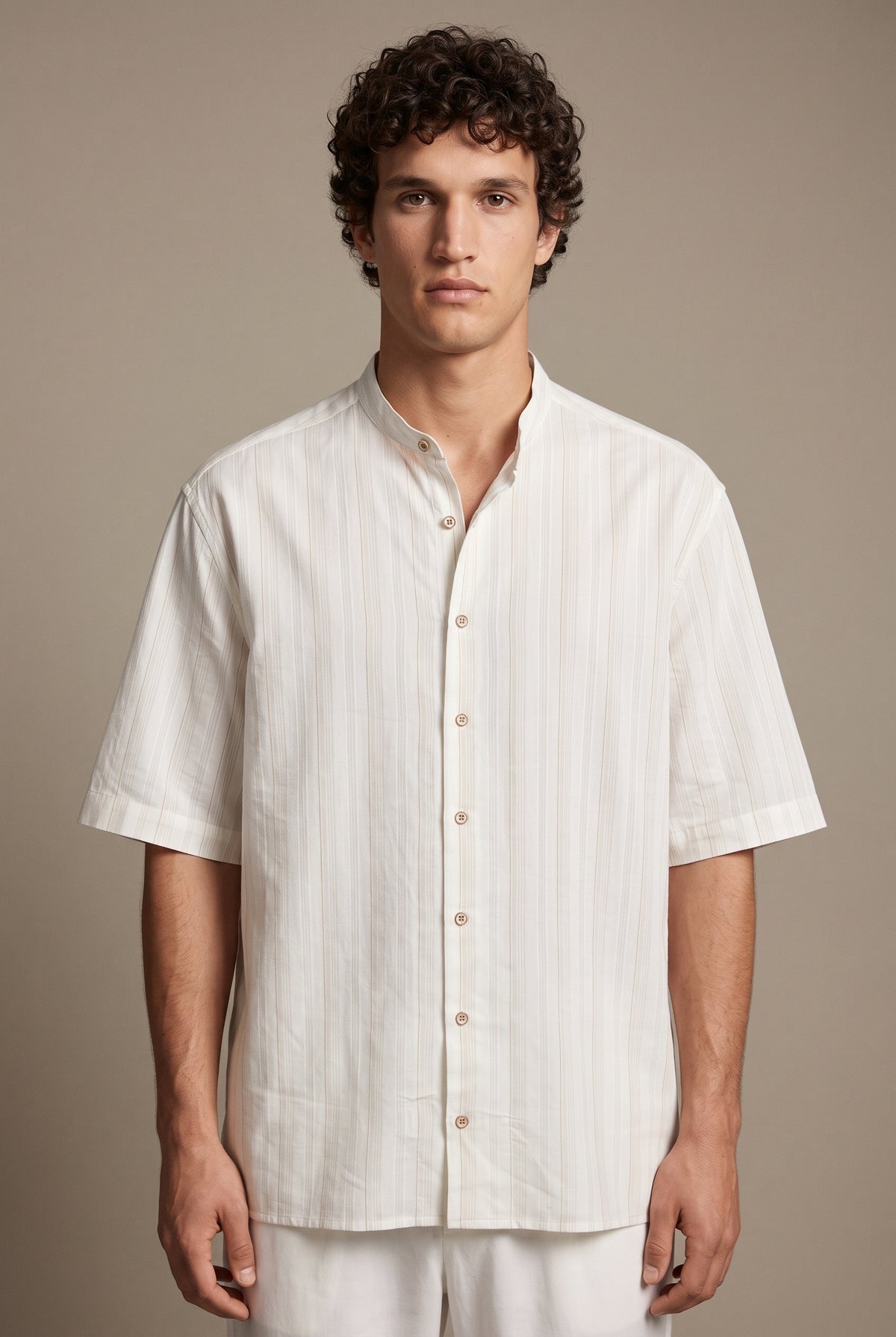 White Mandarin Collar Shirt
