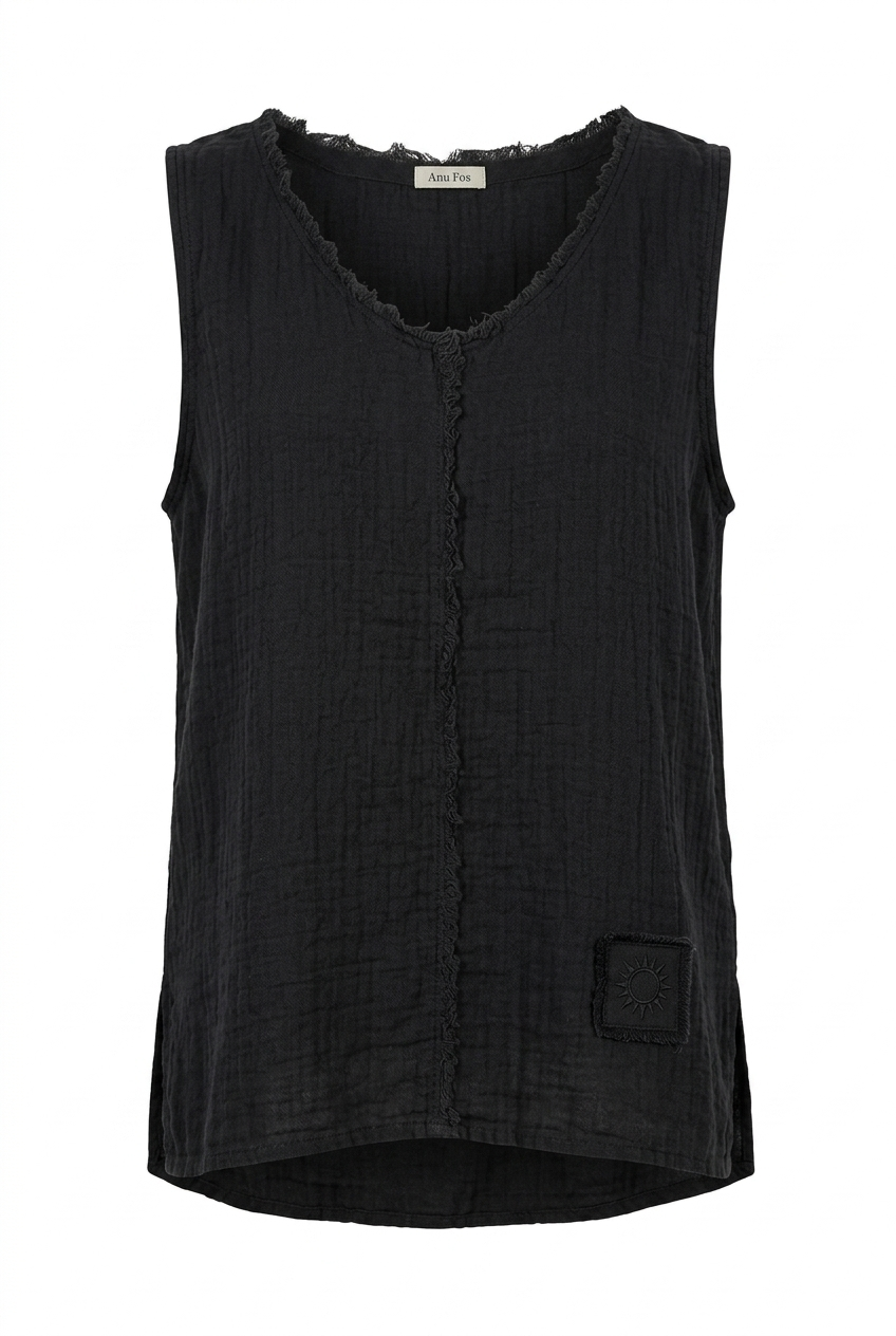 LA VELINO — Sleeveless Linen Top — Black — packshot