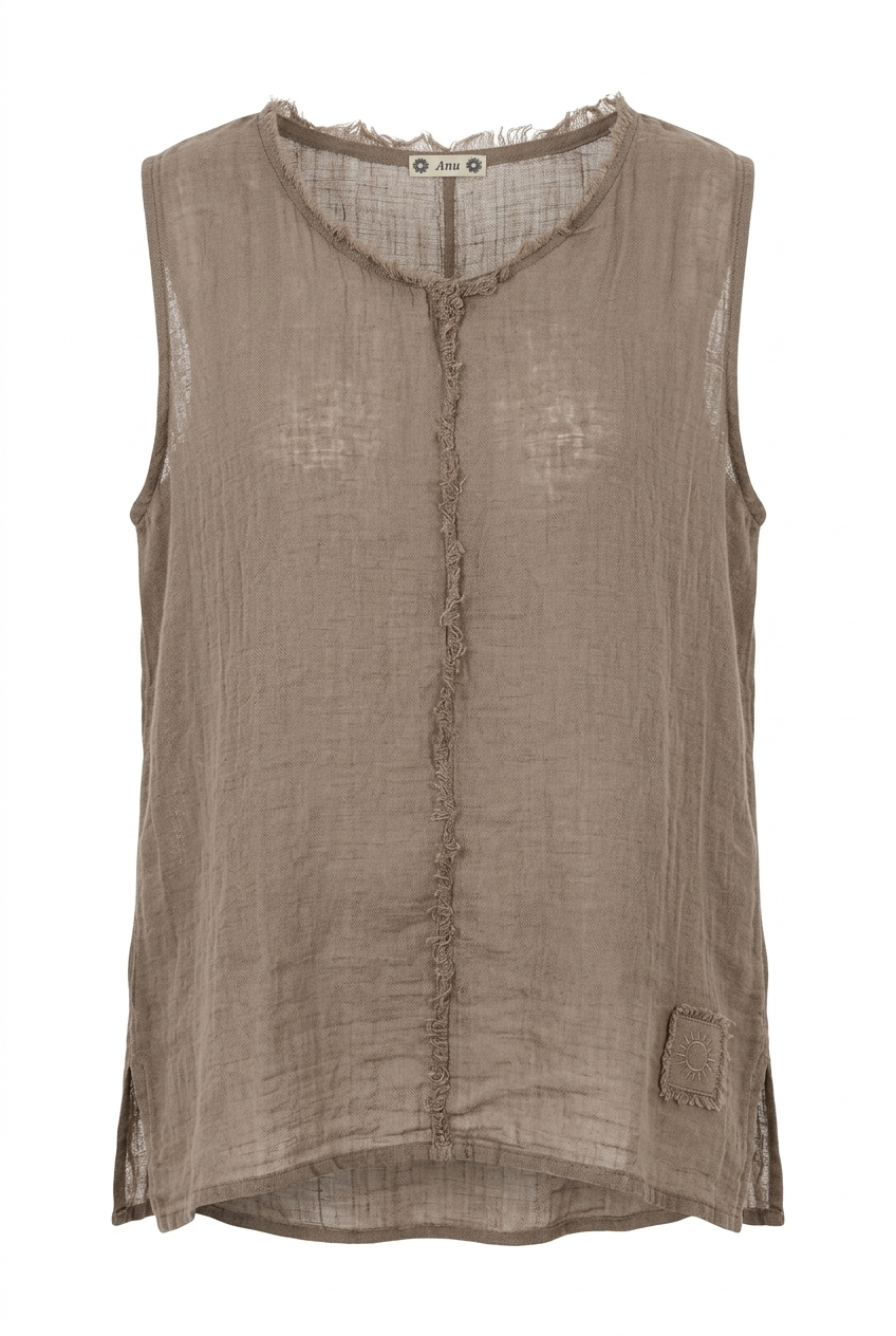 LA VELINO — Sleeveless Linen Top — Beige — packshot