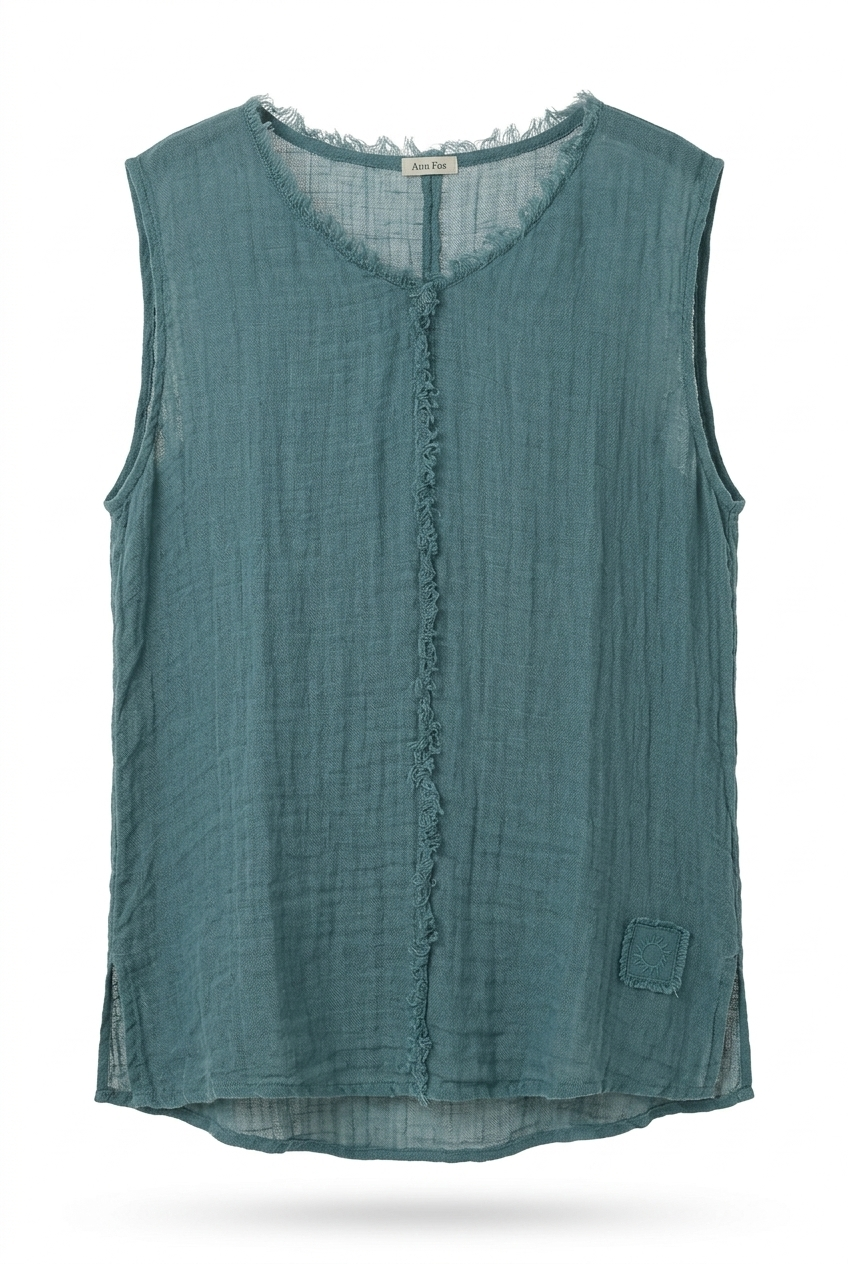 LA VELINO — Sleeveless Linen Top — Petrol — packshot