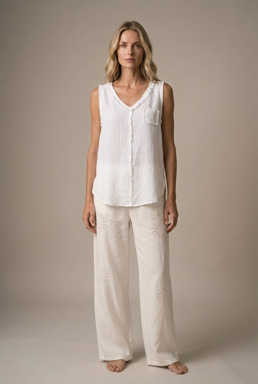 KATIA — V-Neck Linen Top — front