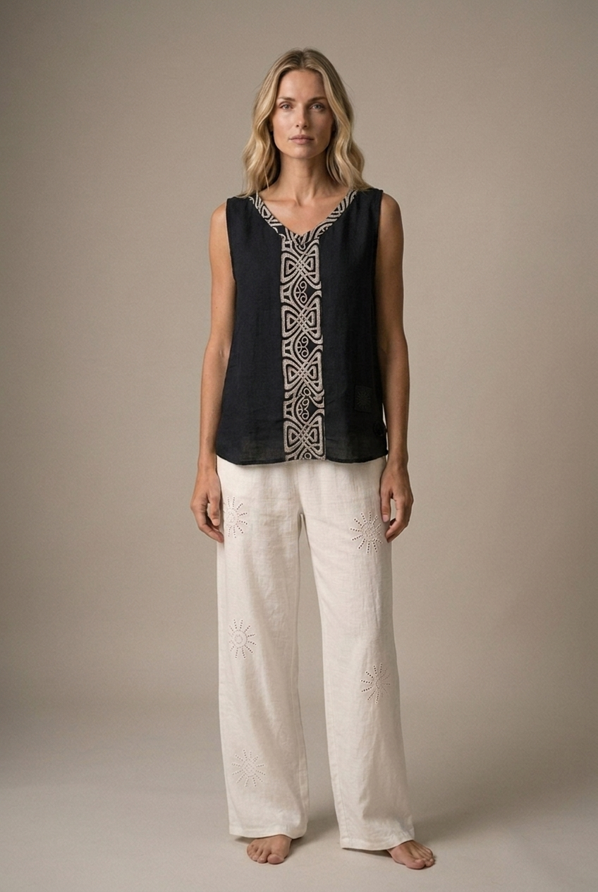 VE EMPOLI — Embroidered Top — Black — front