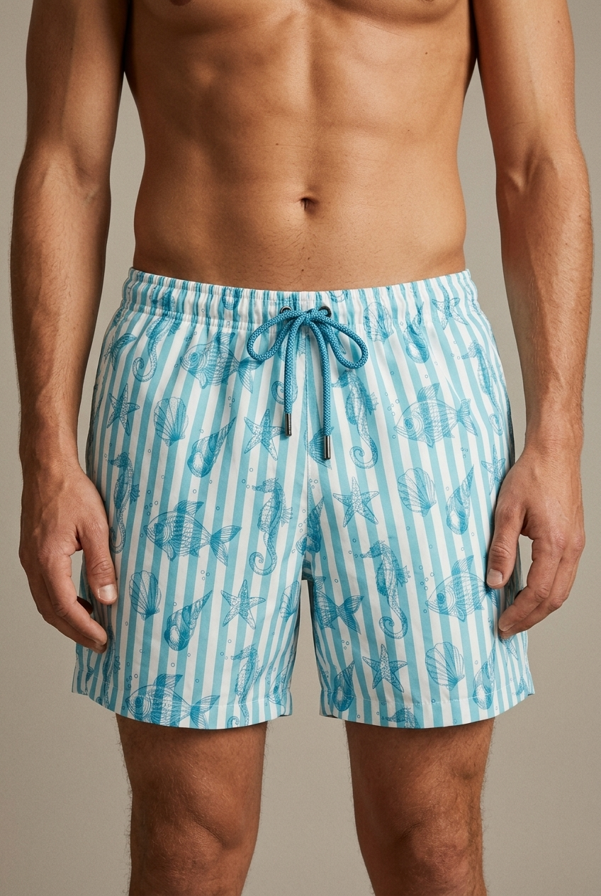 ANU — Swim Shorts, Sea Life Stripe — crop