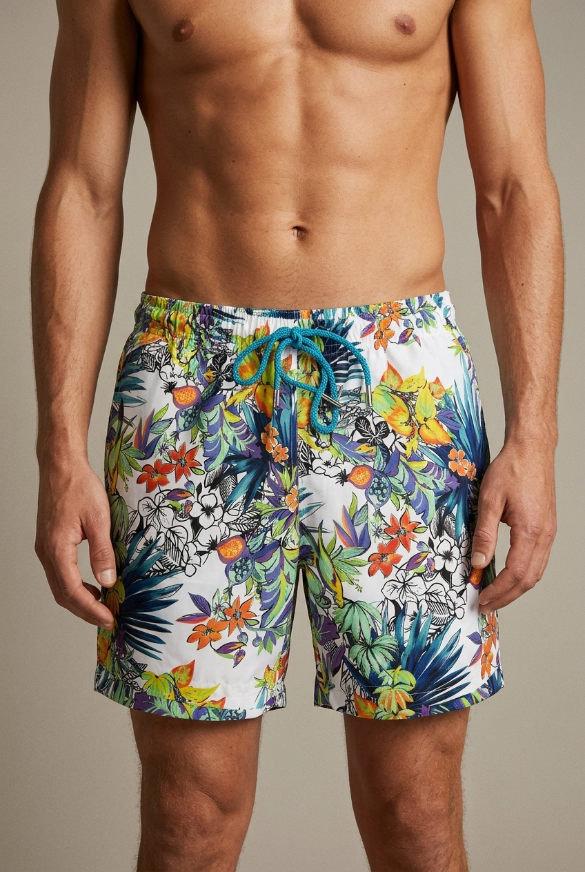 ANU — Swim Shorts, White Jungle — crop