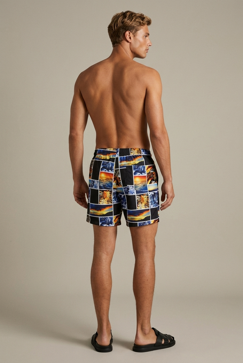 ANU — Swim Shorts, Sunset Tiles — back