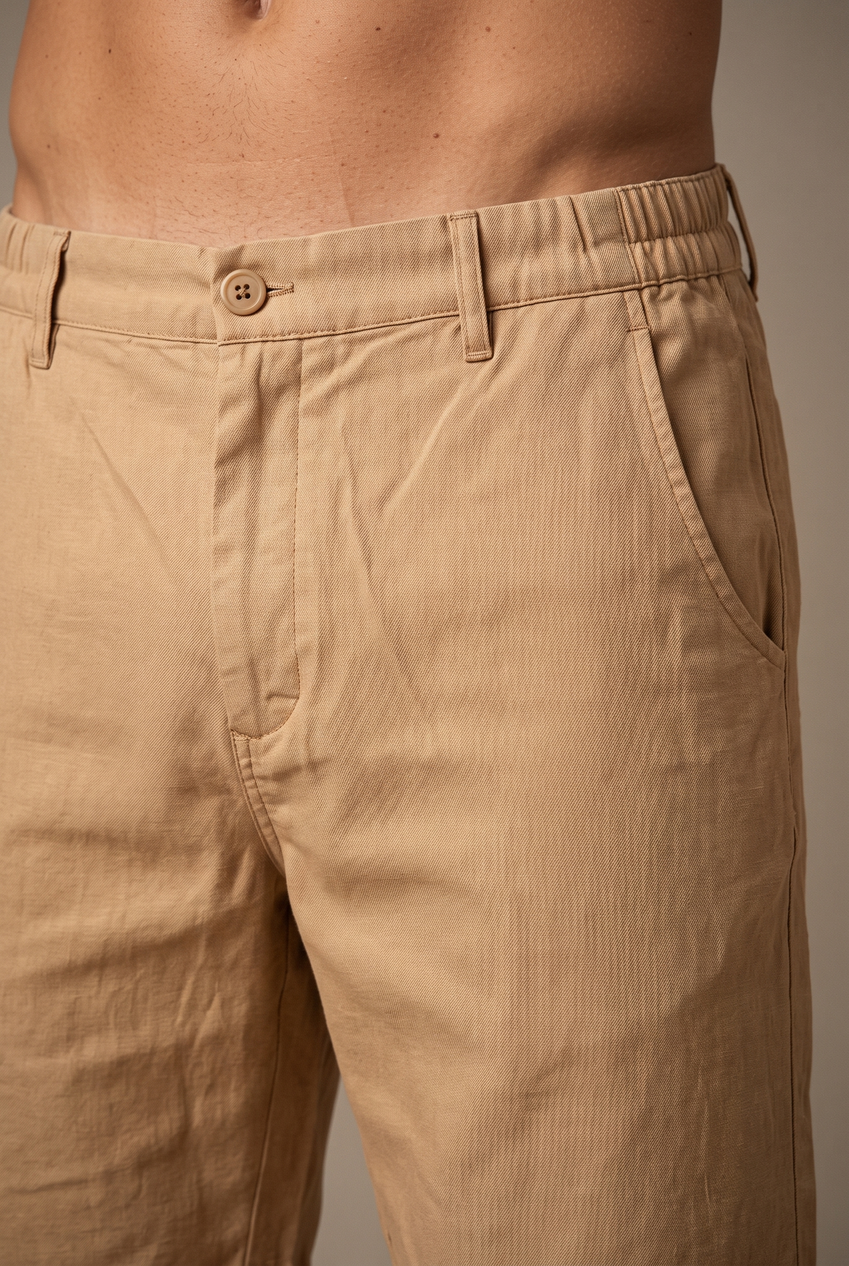 AN-SPANBER — Linen Bermuda Shorts — Camel — detail