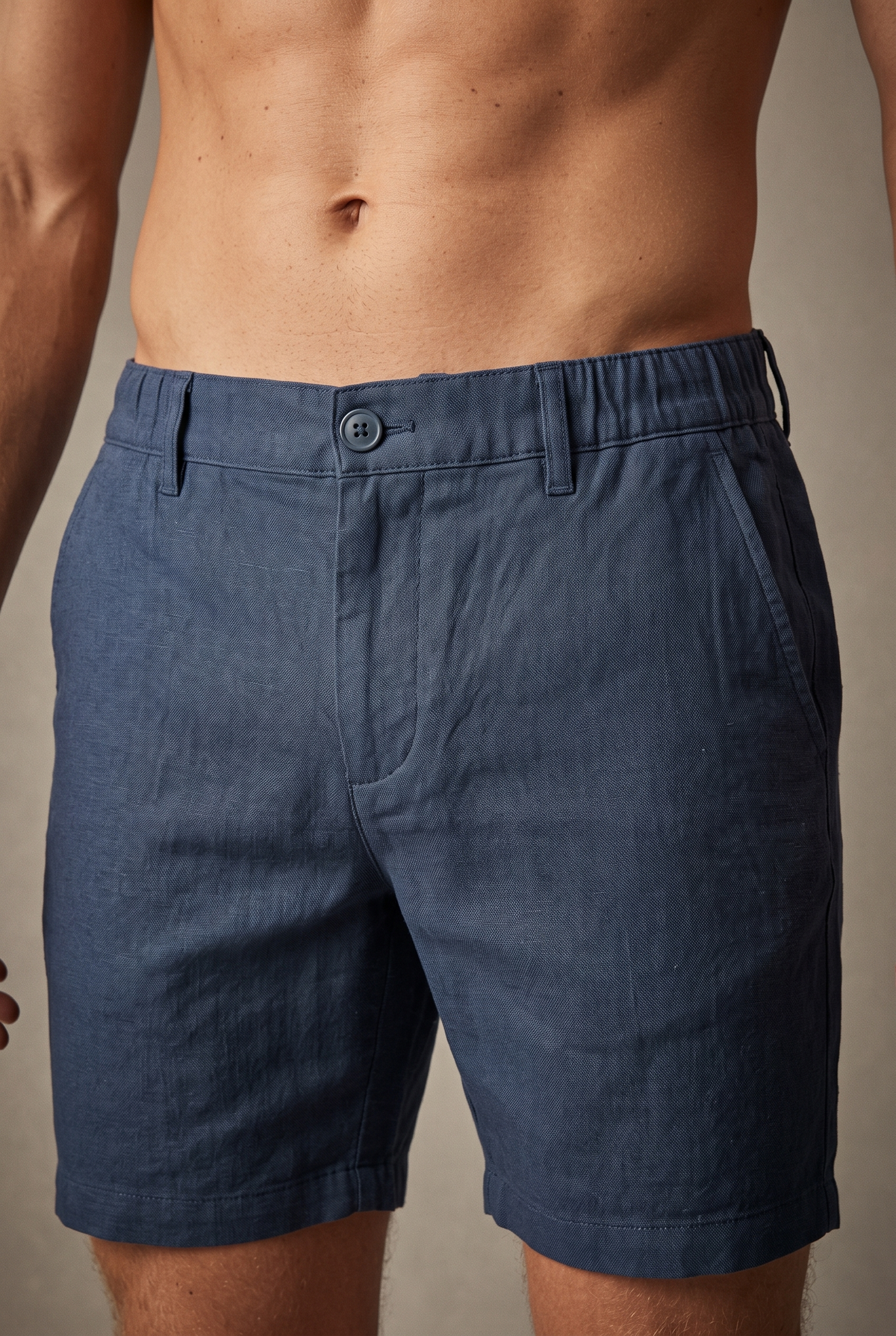 AN-SPANBER — Linen Bermuda Shorts — Navy — detail
